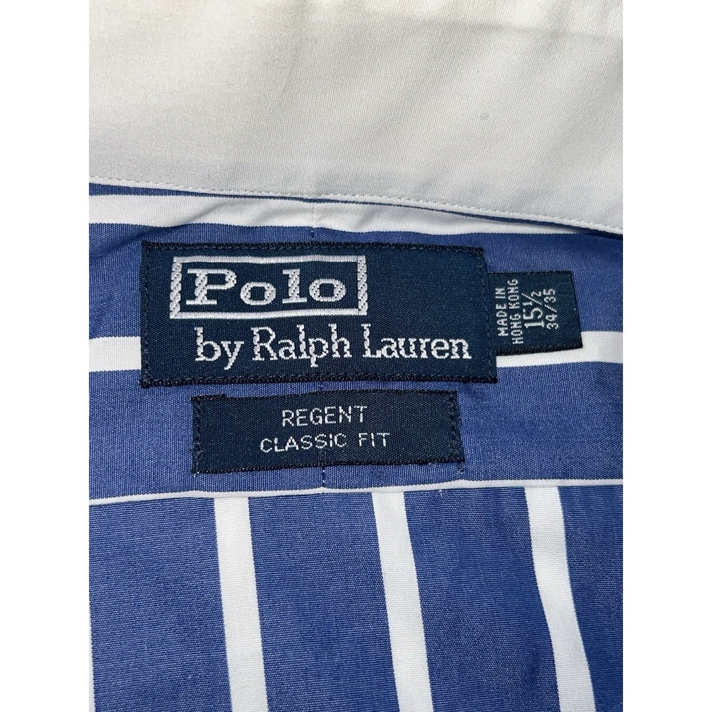 Polo Ralph Lauren Button Up Shirt Mens 15.5 Indigo Stripe White Collar 30s Style - Picture 7 of 11